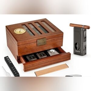 Cigar Humidor Spanish Cedat Wood Featuring Ventage Lock & Accessory Draw
